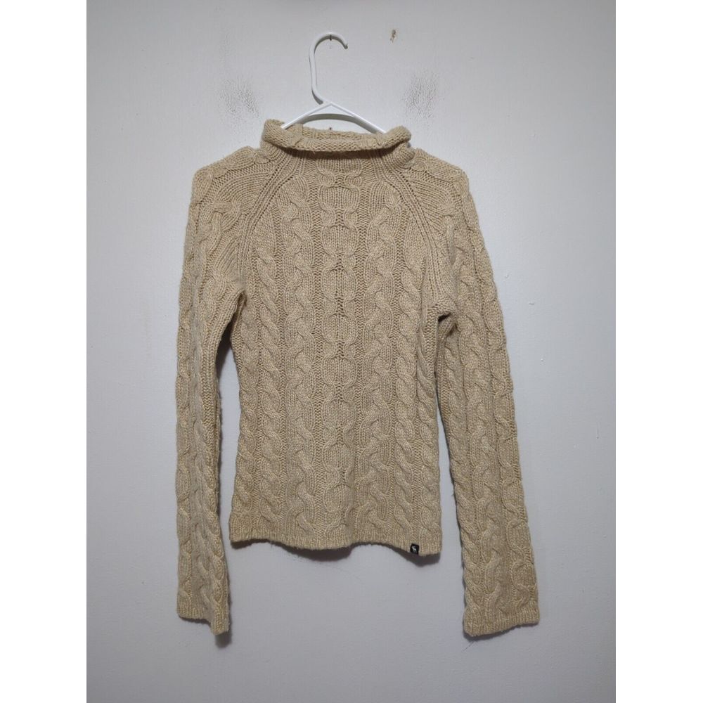 Abercrombie & Fitch Womens‎ Beige Cable Knit Lambswool Turtleneck Sweater Medium